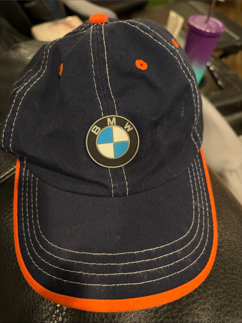 BMW Navy and Orange Boys Baseball Cap with Logo Patch.